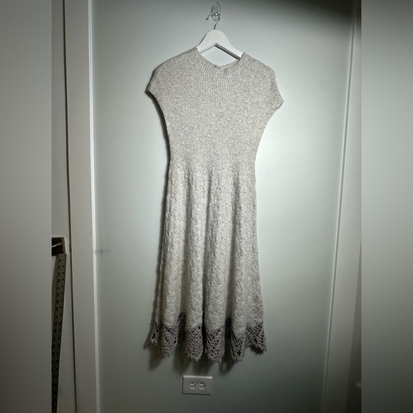 Anthropologie Feather Bone Oda  Crochet Wool Alpaca Blend  Sweater Gray  Dress M - Picture 9 of 17